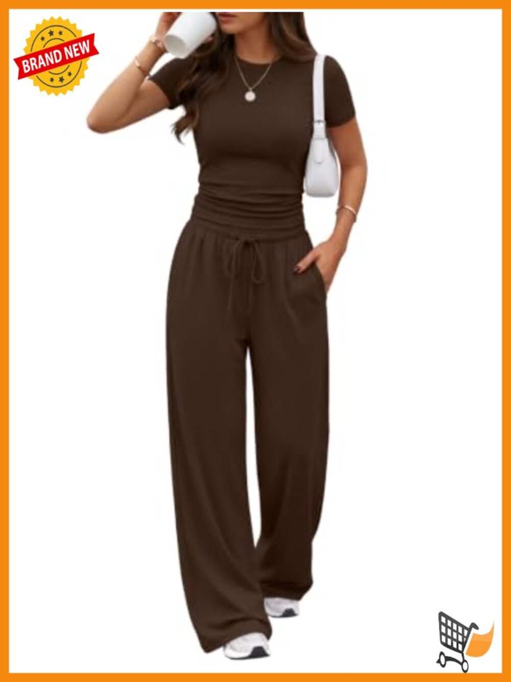 Women 2 Piece Lounge Set Short Sleeve Top Wide Leg Pants with Pockets